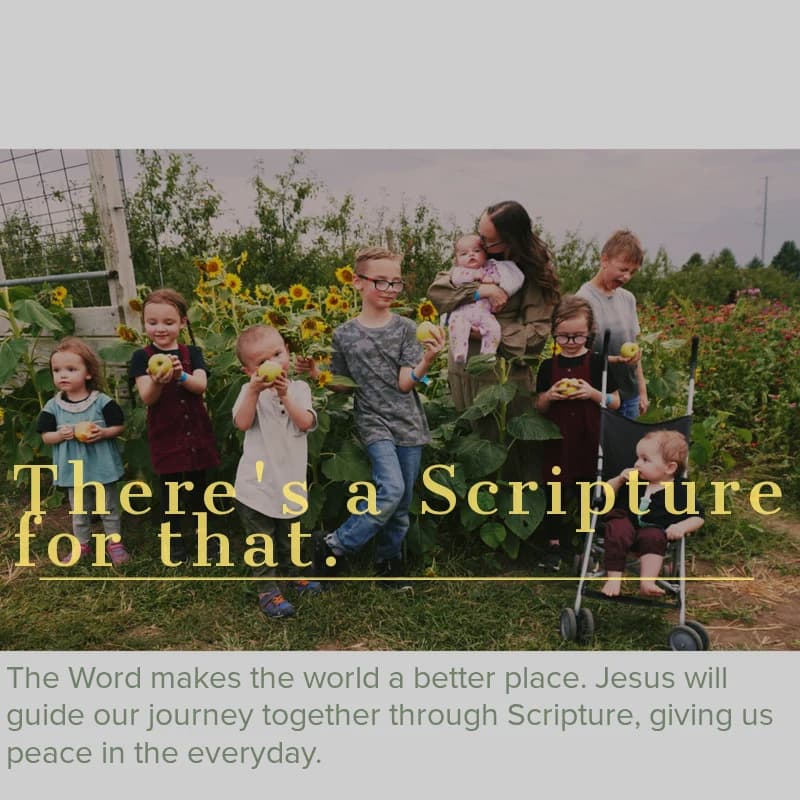 The Pietrzak children in a sunflower field with the words There's a Scripture for that